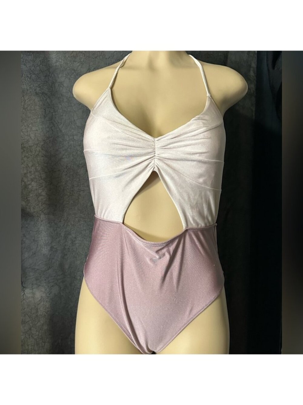 Bathing suit in rose colors light and dark low cut leg  size 16-18